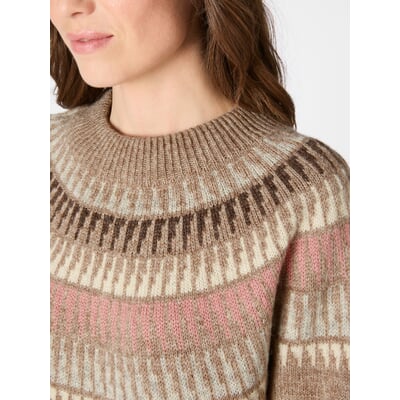 Damen-Rundhalspullover, Beige-Rosé