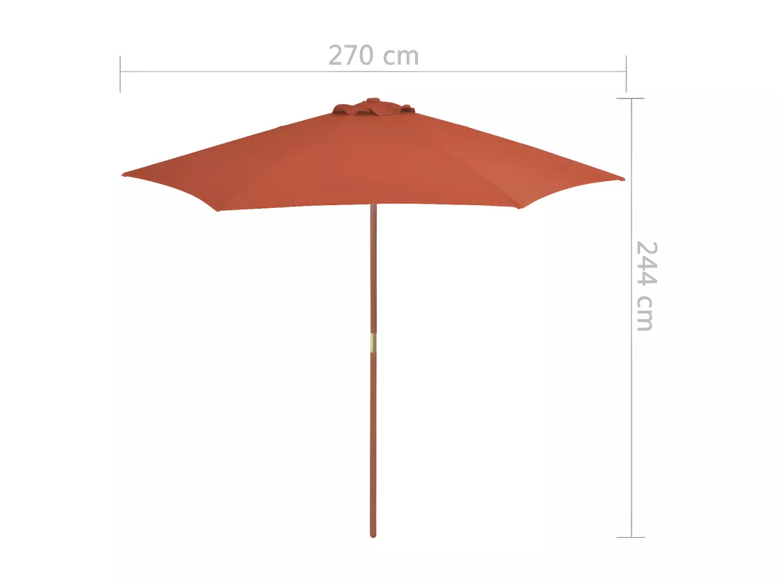 Parasol d'extérieur avec mât en bois 270 cm Terre cuite