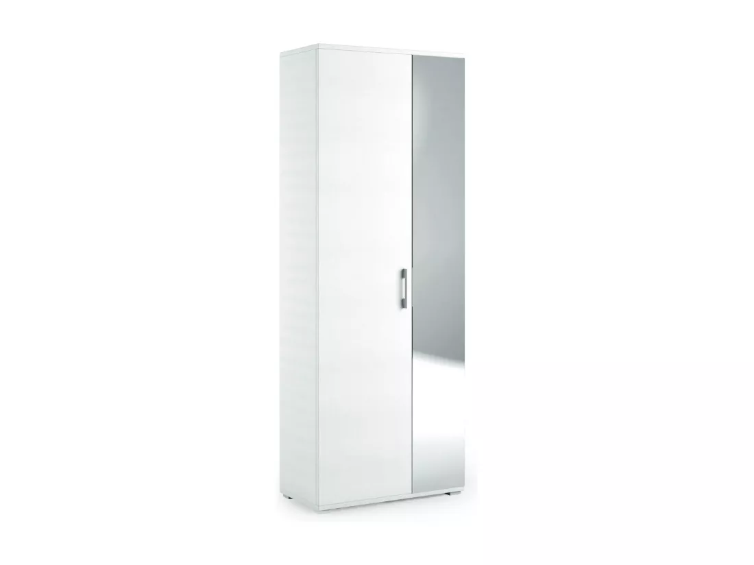 Étagère à chaussures Dminiat, Meuble d'entrée polyvalent avec porte miroir, Meuble à chaussures moderne avec 6 étagères, 100% Made in Italy, 72x37h195 cm, Blanc