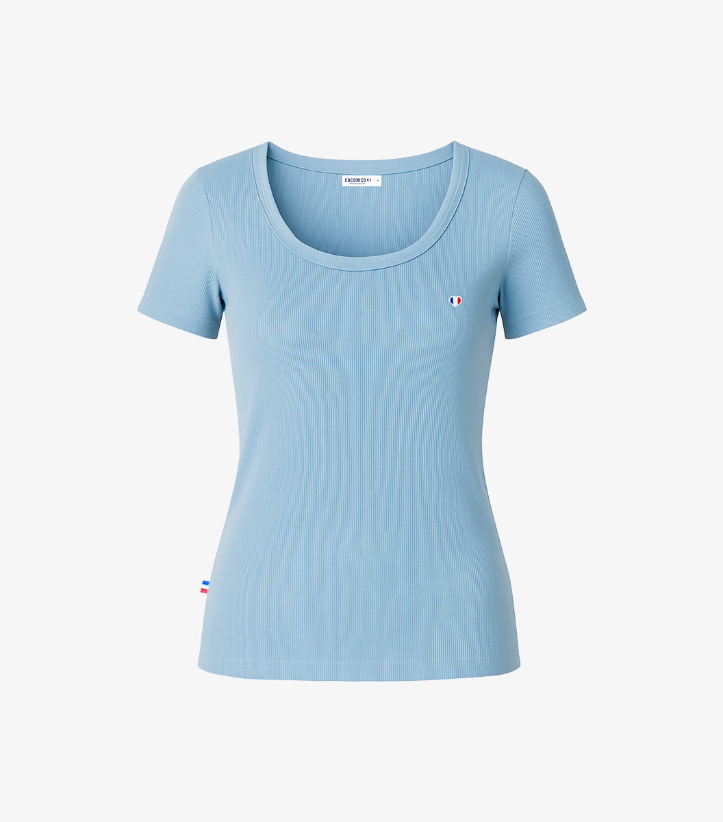 T-shirt Femme Côtelé Ciel - Iconique