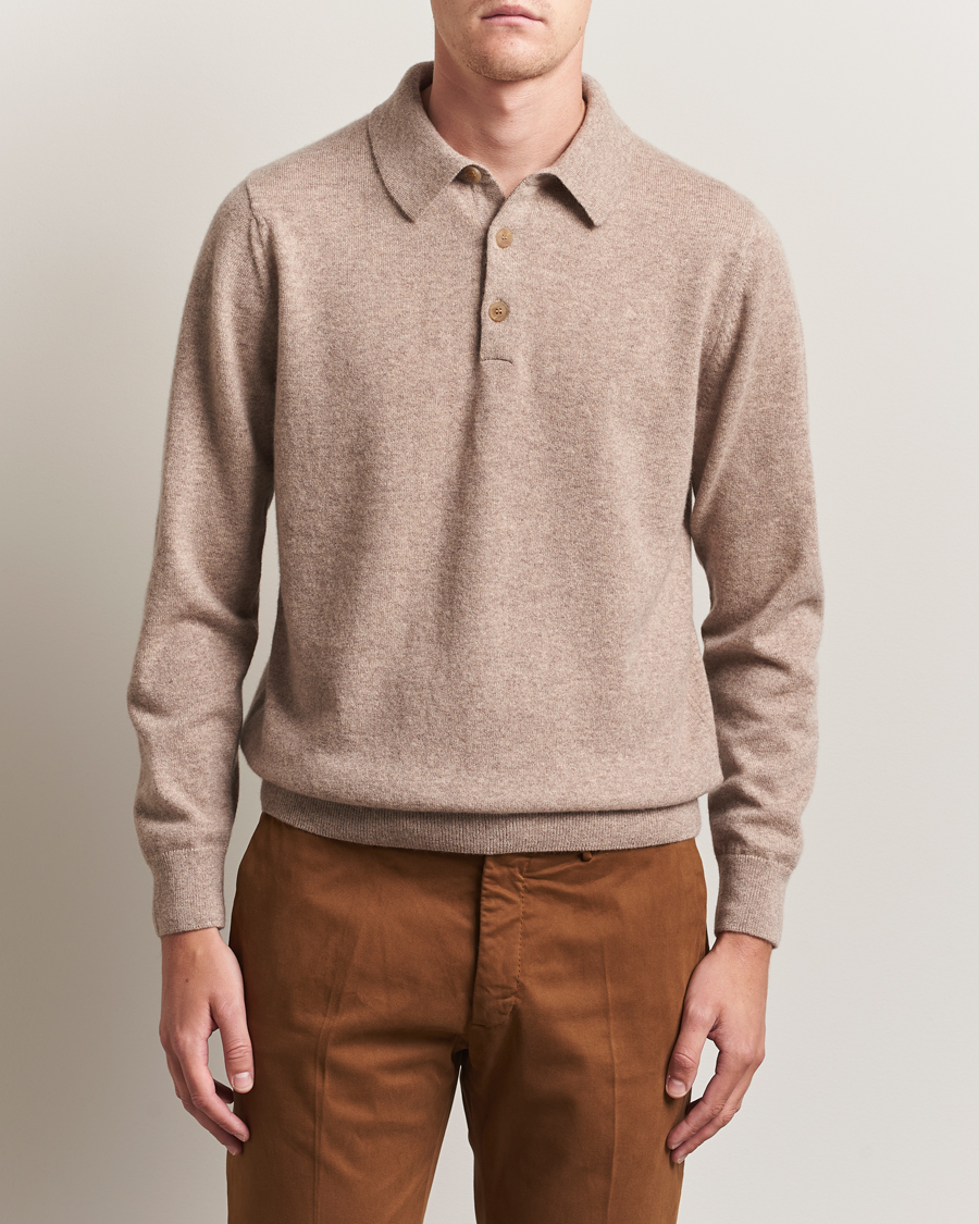 Sunspel Cashmere Polo Oatmeal Melange
