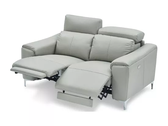 Canapé relaxation électrique 2 places en cuir BIANCA - Gris clair Gris perle