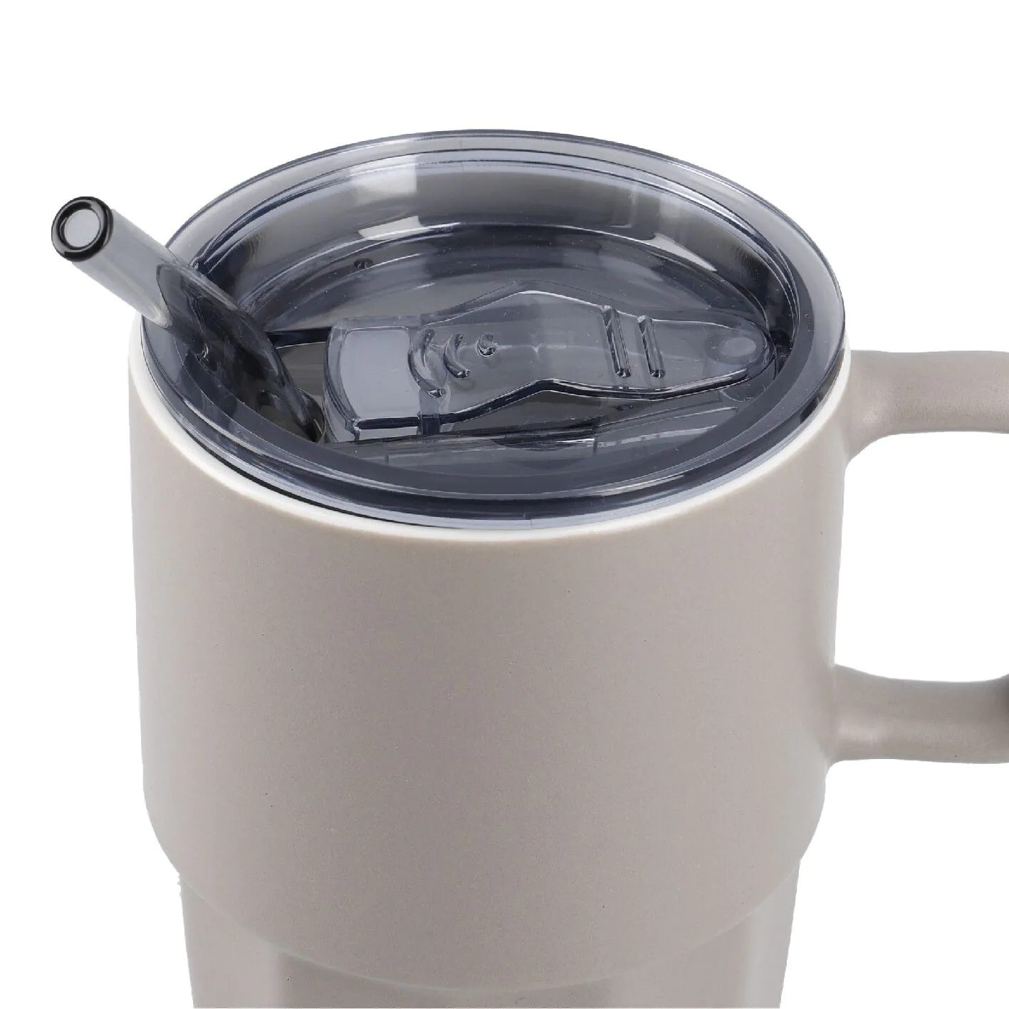 Henkelbecher mit Strohhalm, grau, 400 ml