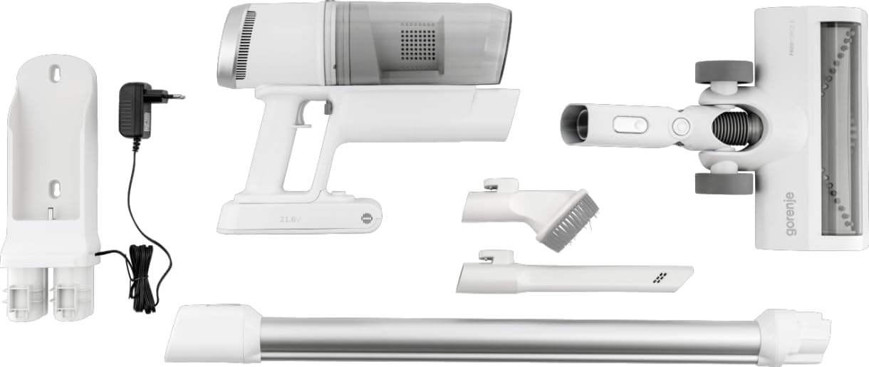 Gorenje Kabelloser Akku-Staubsauger, 21,6V, 130W, 2 Geschwindigkeiten, 60 Min. Laufzeit, Weiß SVC216210FFIIW, White, 28 W, 0.5 liters, 80 Dezibel