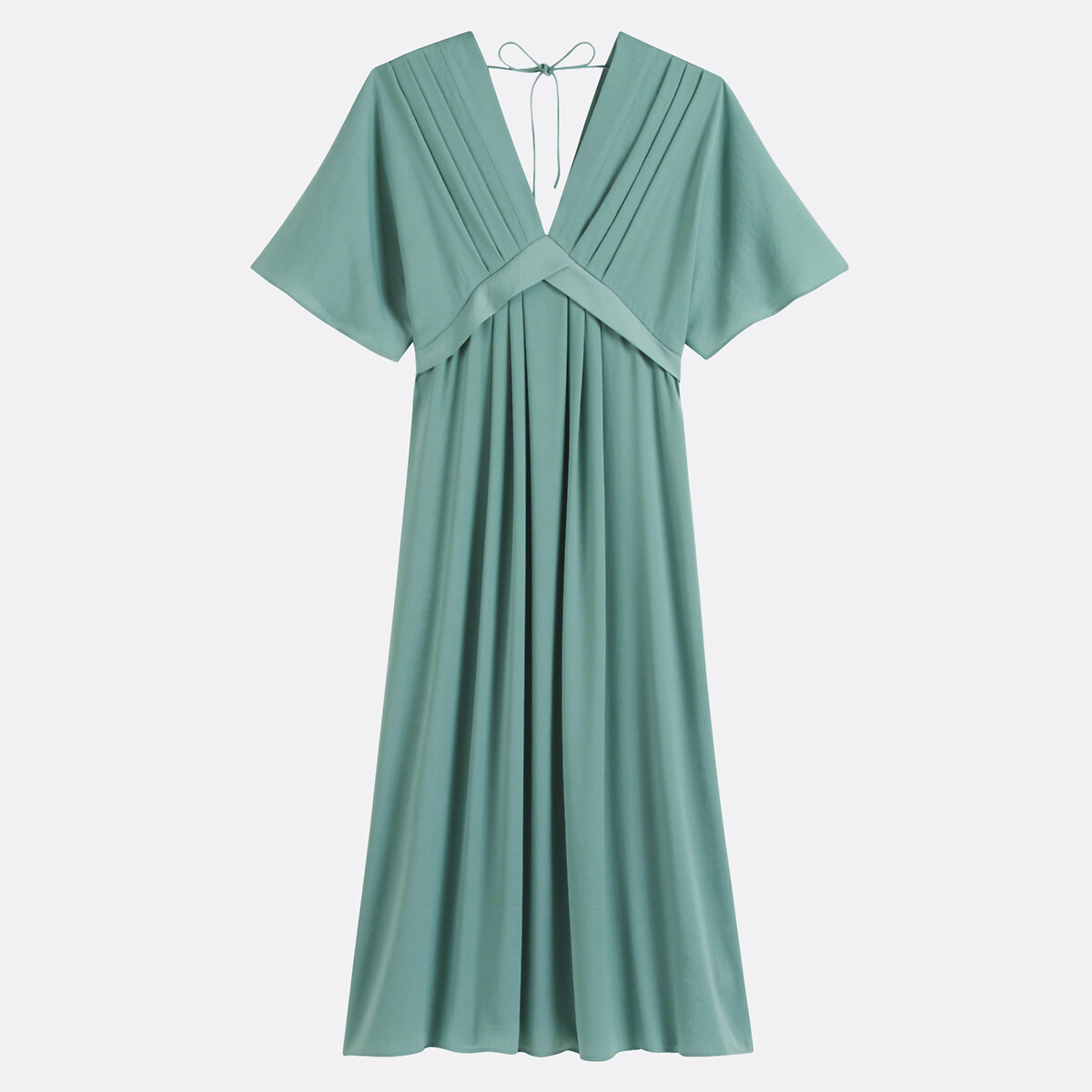 COLEÇÃO LA REDOUTE<br>Vestido longo com estampa de bandeira, decote em V e mangas até o cotovelo