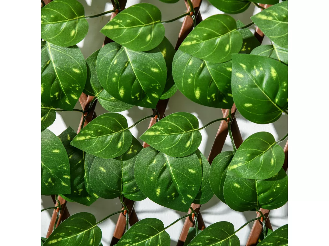 Lot de 2 haies artificielles feuilles de radis - treillis extensibles - brise-vue canisse végétale feuillage réaliste 2L x 1H m PE marron vert