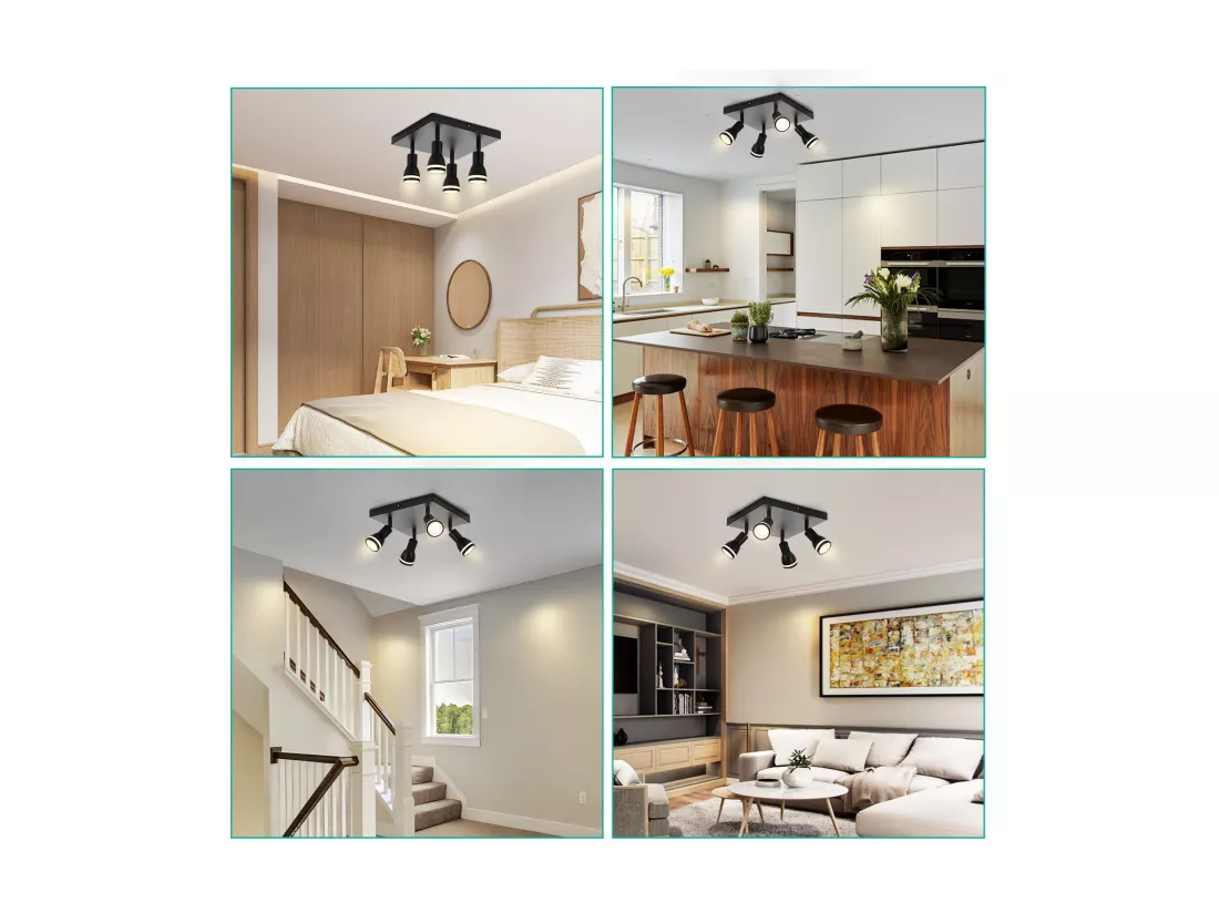 NETTLIFE Plafonnier 1/2/3/4 flamme spot de plafond noir GU10 orientable intérieur moderne
