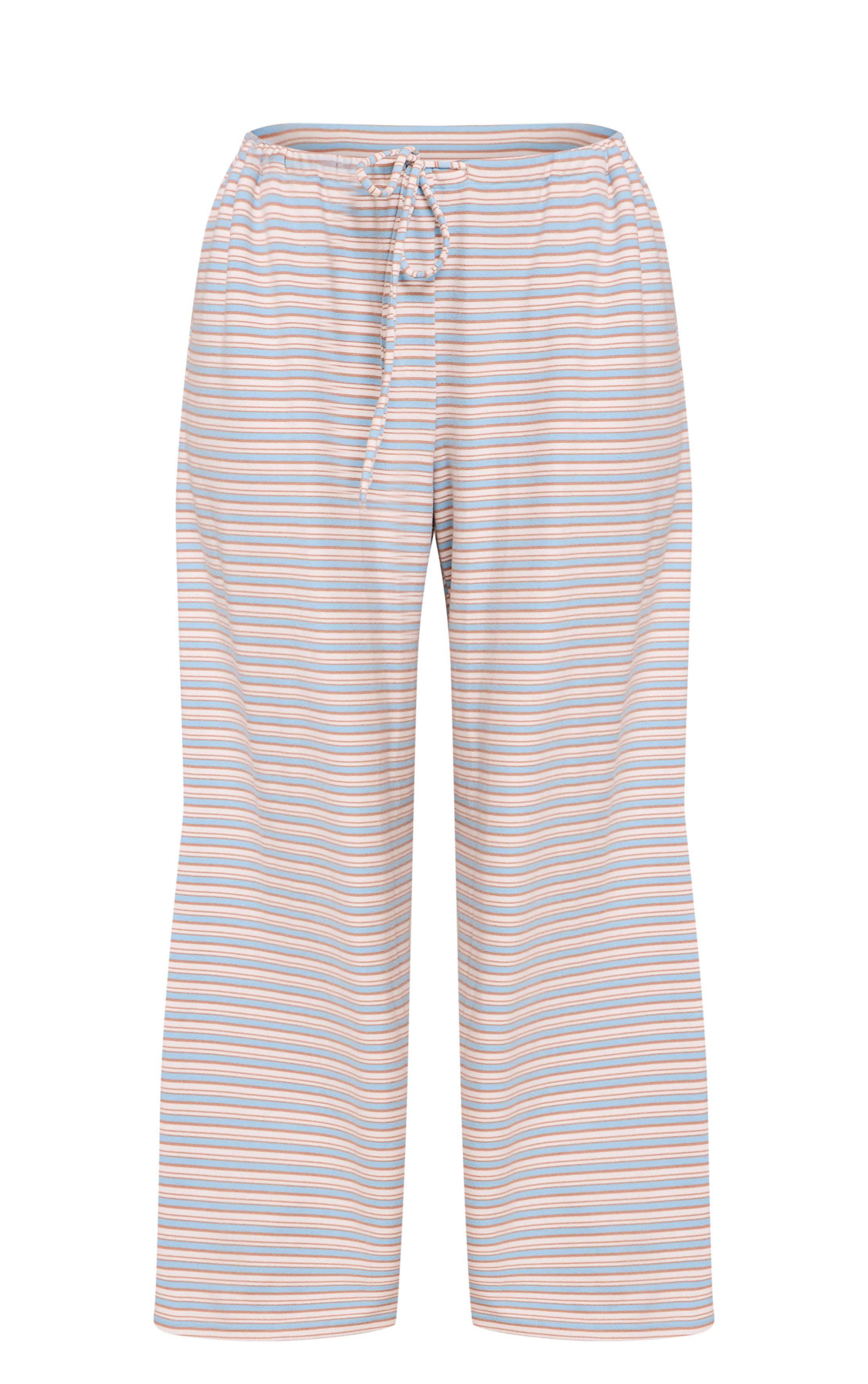 Bleu Clair Ensemble Coordonné Jogging Jambe Droite En Molleton Doux Rayé Grande Taille
