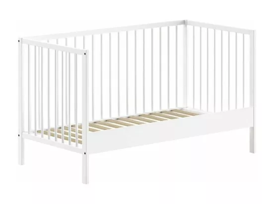 ELIOTT - Ensemble Lit Bébé Evolutif + Table à Langer en Hêtre Massif Laqué Blanc