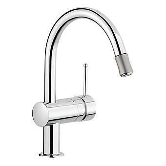 Grohe Minta 1-gats keukenkraan m. draaibare ronde uitloop m. uittrekbare perlator EcoJoy chroom