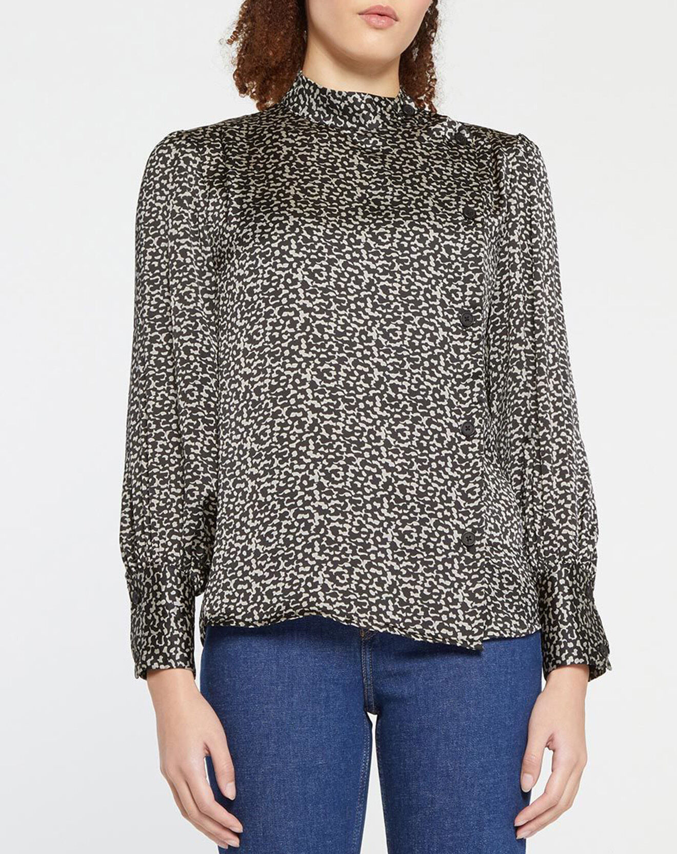 Galeries Lafayette Chemise fluide Cassis imprimé fantaisie noir/écru
