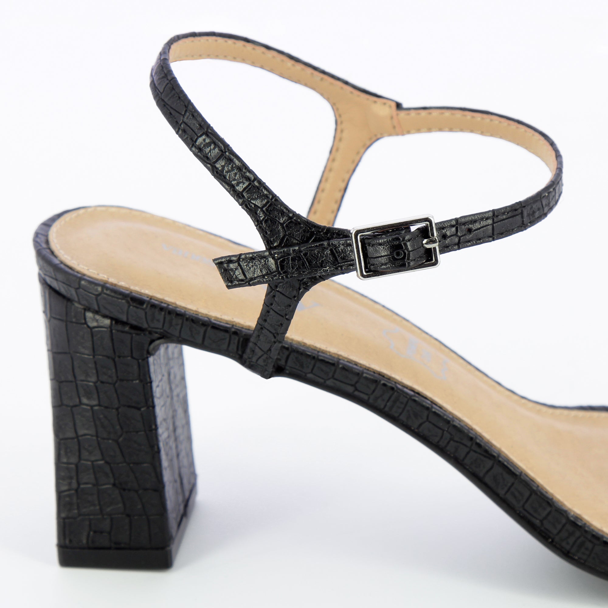 Sandales à talon, Compensées-Sandales à talon Tessa noires effet croco