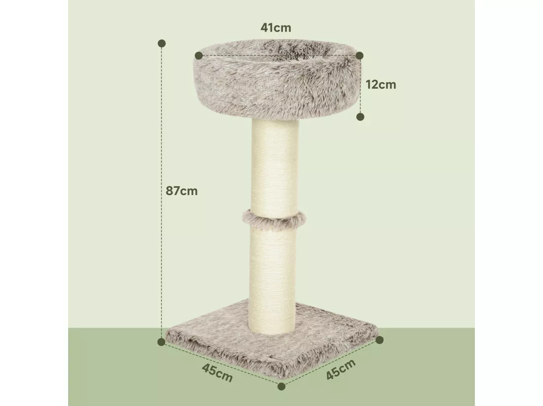 Arbre à chat luxe effet fourrure - dim. 45L x 45l x 87H cm - griffoir, plateforme panier observation - marron