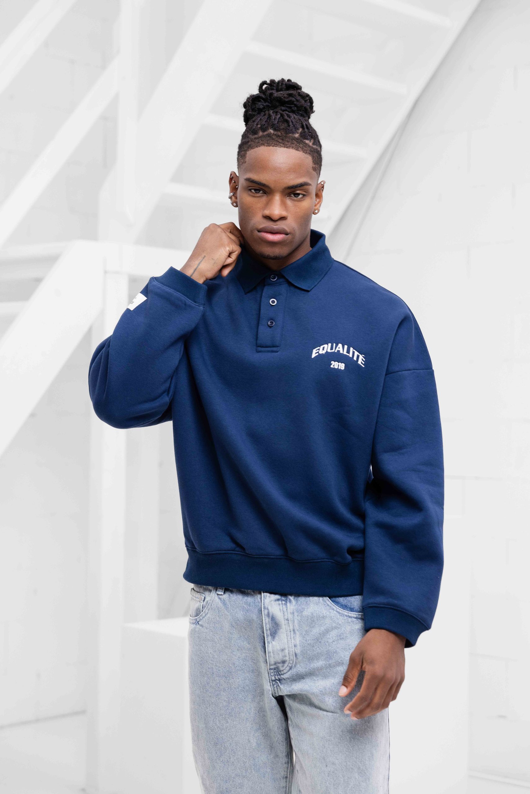 Equalité Varsity Polo Sweater Heren Donkerblauw/Gebroken Wit