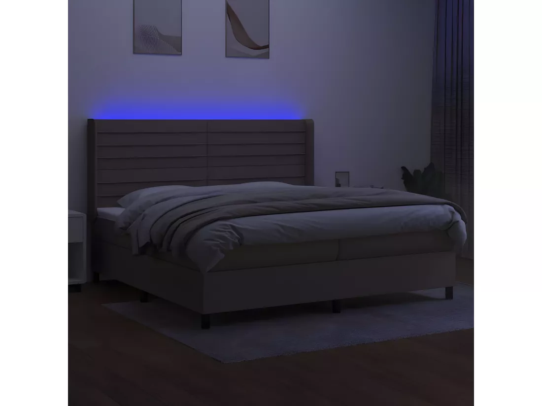 Sommier tapissier et matelas et LED Taupe 200x200 cm Tissu