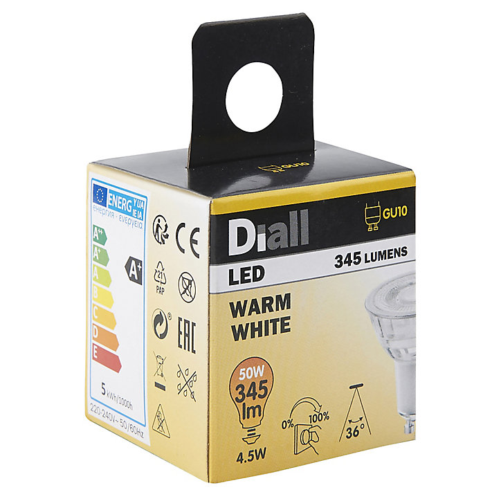 Ampoule LED GU10 spot Diall variable 4,5W=50W blanc chaud