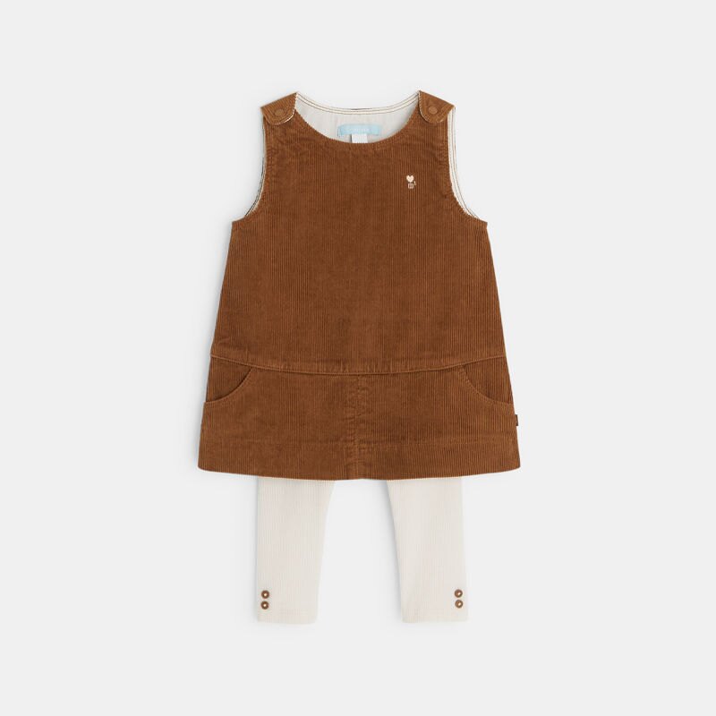 Robe chasuble velours et legging marron bébé fille Marron