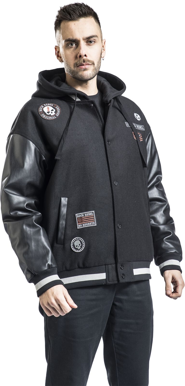 Veste Teddy avec Détails en Simili Cuir | Rock Rebel by EMP Veste Varsity