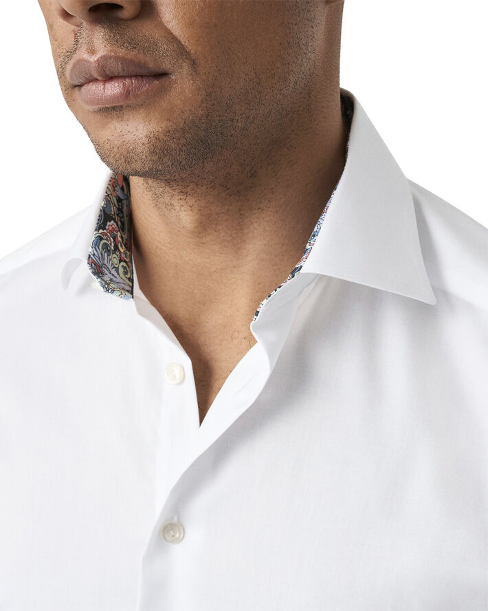 ETON Contemporary Fit White Solid Signature Twill Paisley Effect Shirt Hvid