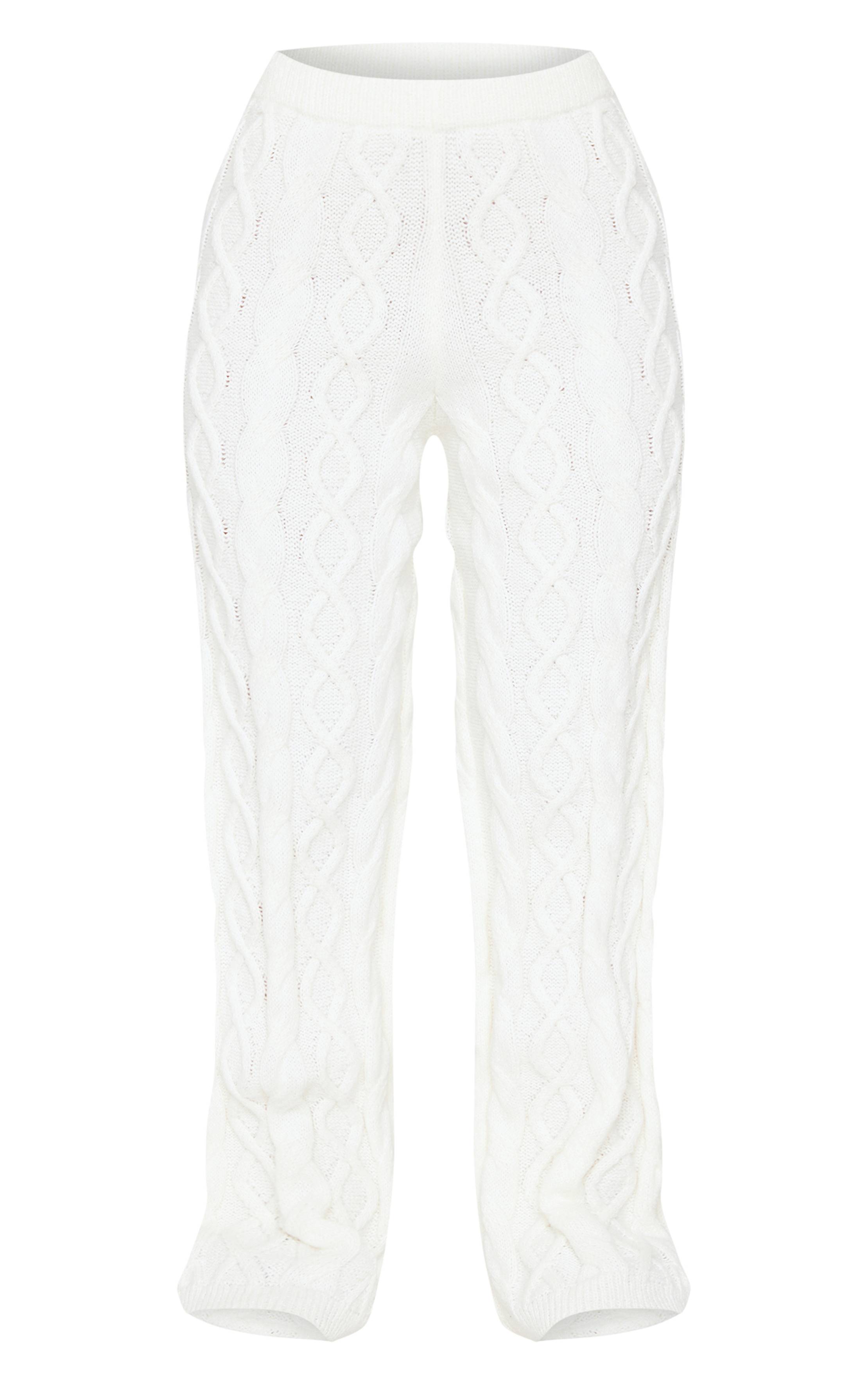 Crème Pantalon Large En Maille Torsadée Petite