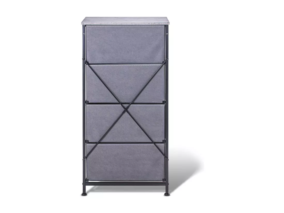 Apollonia - Commode 4 tiroirs en tissu, façade et étagère supérieure en bois mélaminé stratifié