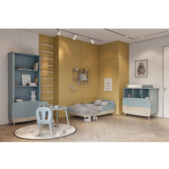 Firmiana Commode 2 Tiroirs + 3 niches   Bleu Orage / Bois Naturel        de               CBA Meubles