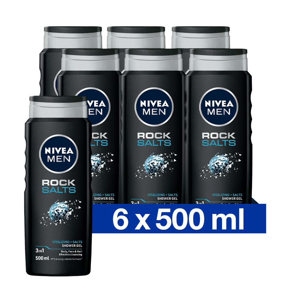 6x Nivea Men Rock Salts Douchegel500 ml