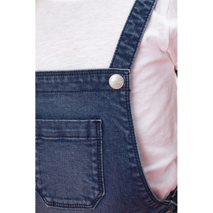 Salopette longue en denim ceinturée pour fille - Bleu moyen
