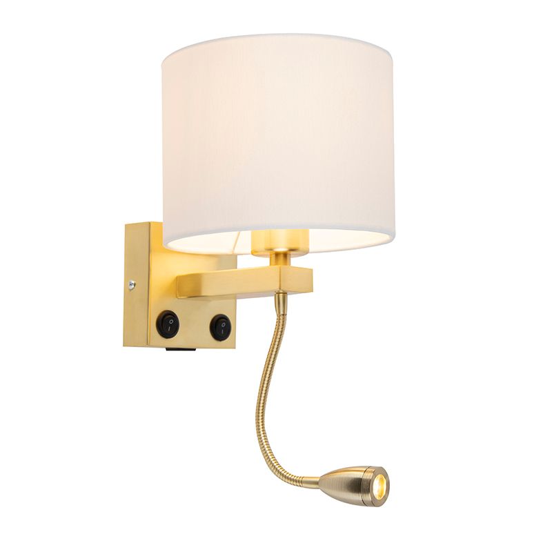 Gouden wandlamp USB met witte kap - Brescia Combi