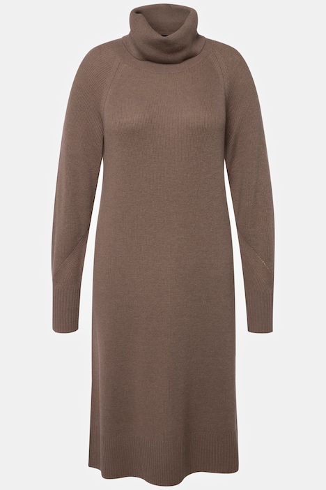 Strickkleid, H-Linie, Rippstrick, Stehkragen, Langarm