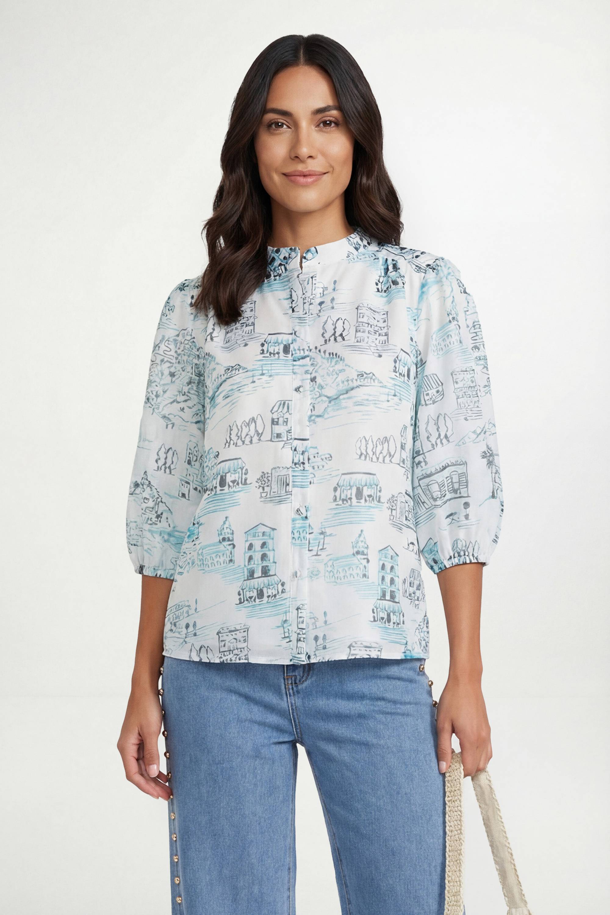 Wallis Chemisier En Organza À Imprimé Paysage Avec Détails Plissés