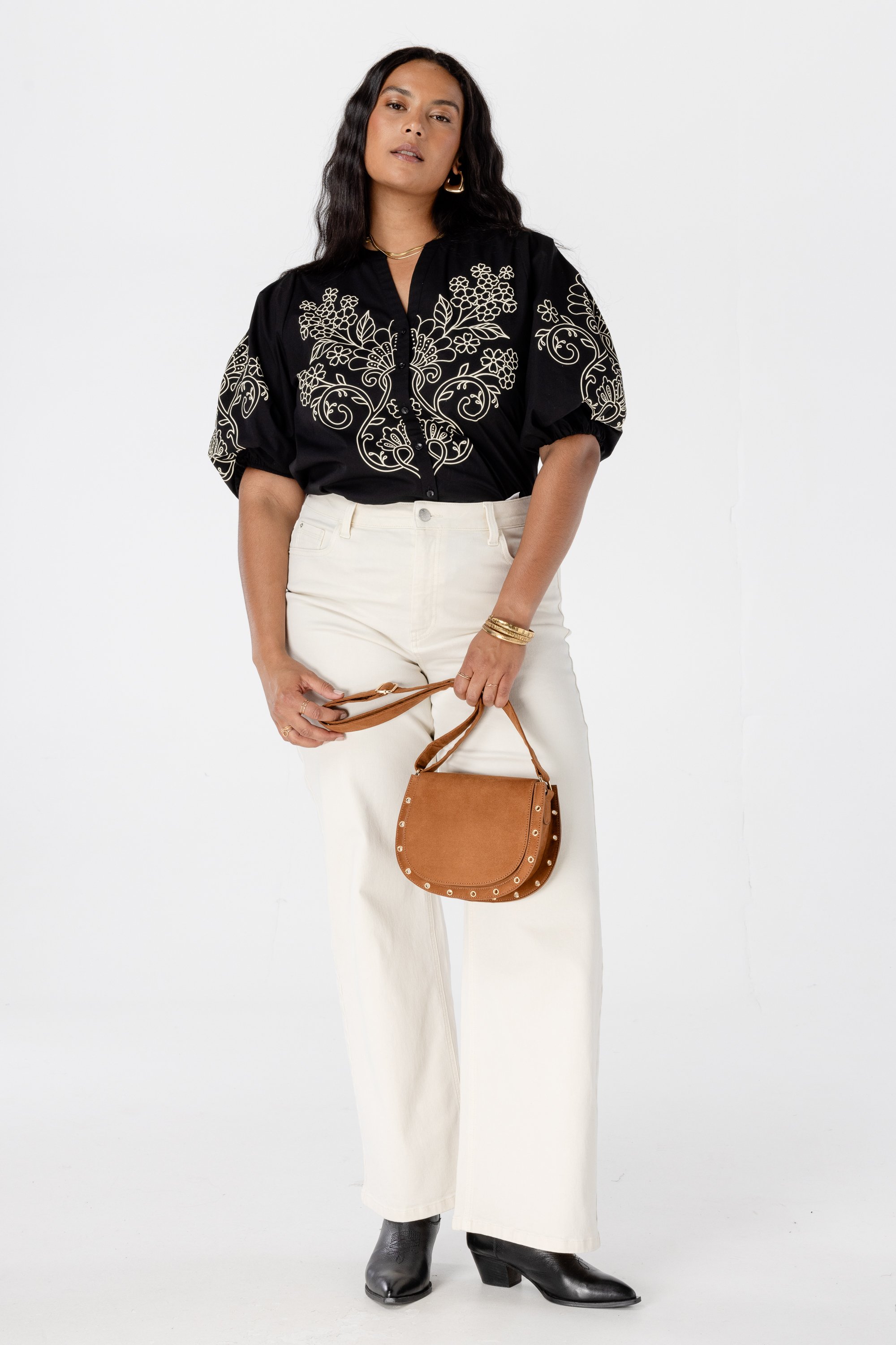 Blouse met pofmouw Zwart