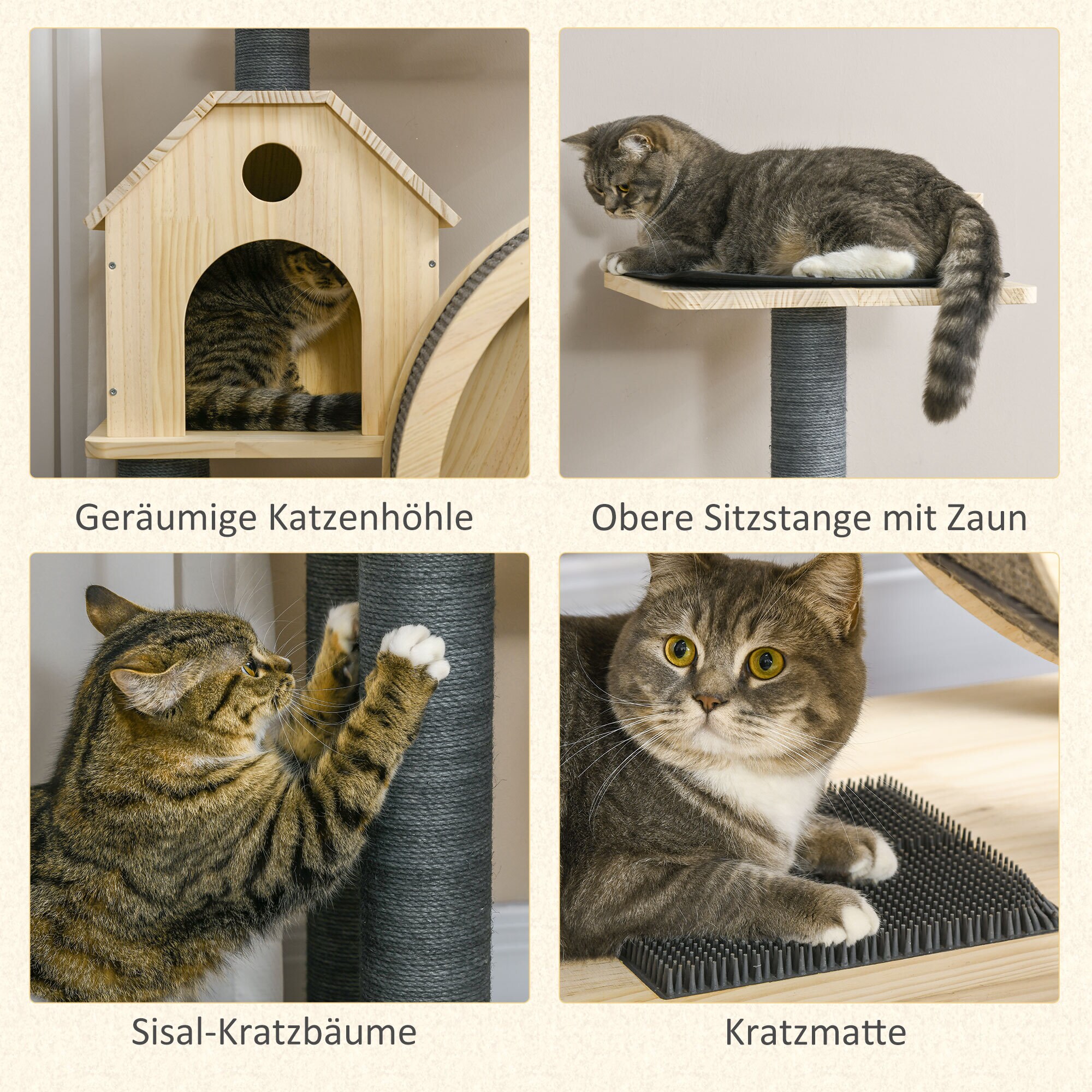PawHut Kratzbaum mit Laufrad natur 80 x 40 x 148 cm (BxTxH)