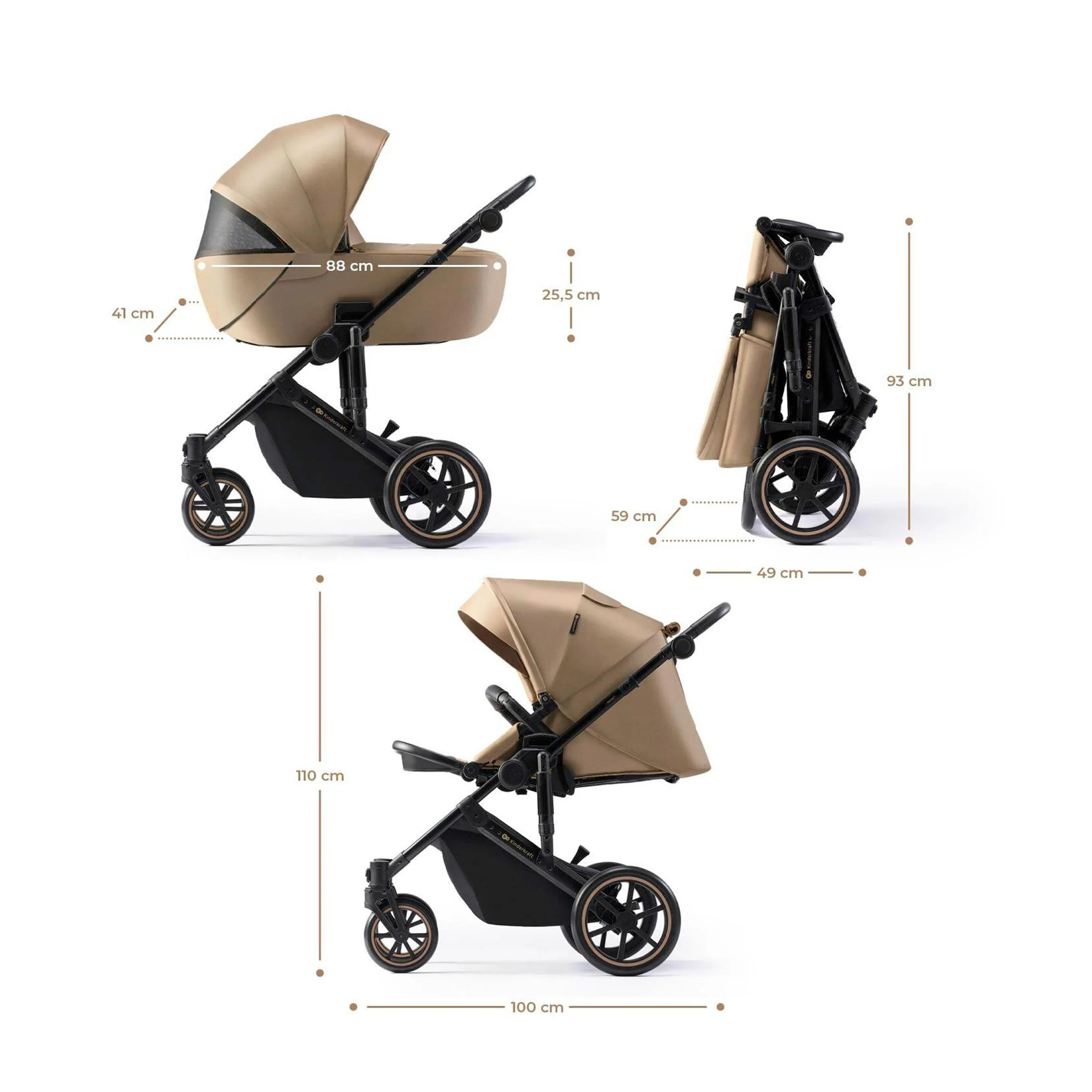 Kinderkraft Kombikinderwagen PRIME 2 Trio-Set inkl. Babyschale MINK PRO i-Size sandrose beige