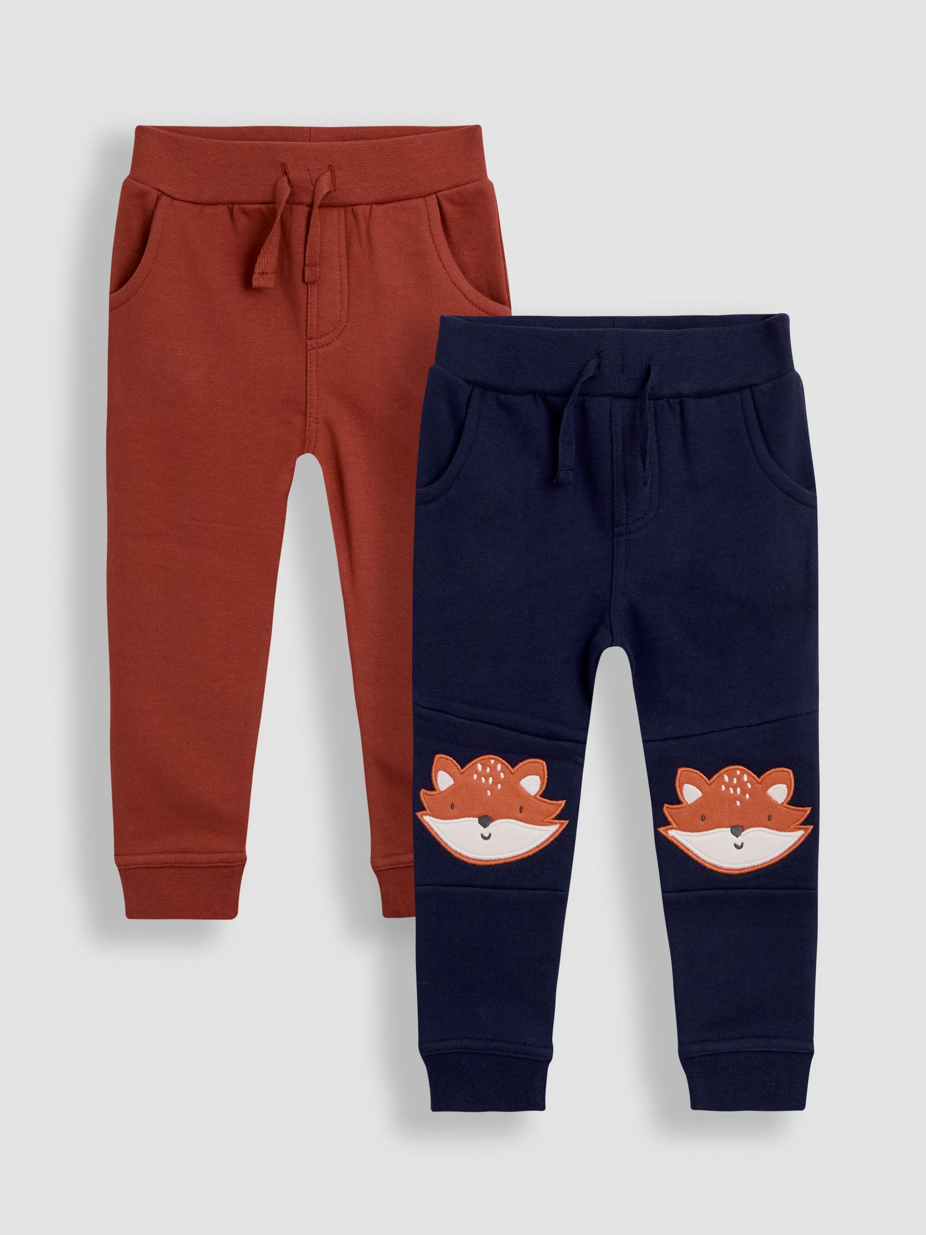 Marineblauw vos - JoJo Maman Bébé 2-Pack Appliqué Knie & Effen Joggingbroeken
