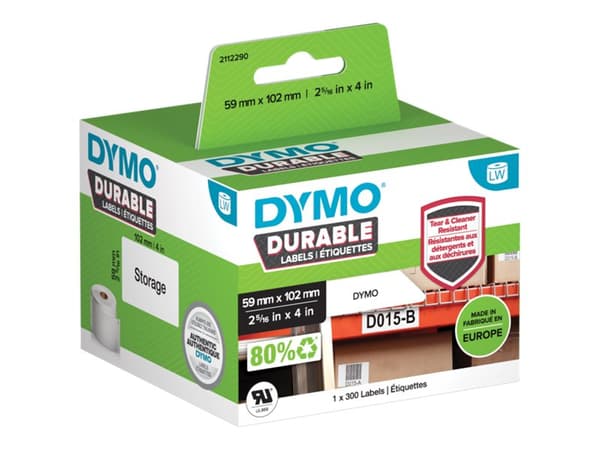 DYMO LabelWriter DURABLE - Polypropylen (PP) - permanet adhesiv - hvit - 59 x 102 mm 300 etikett(er) (1 rull(er) x 300) merkelapper