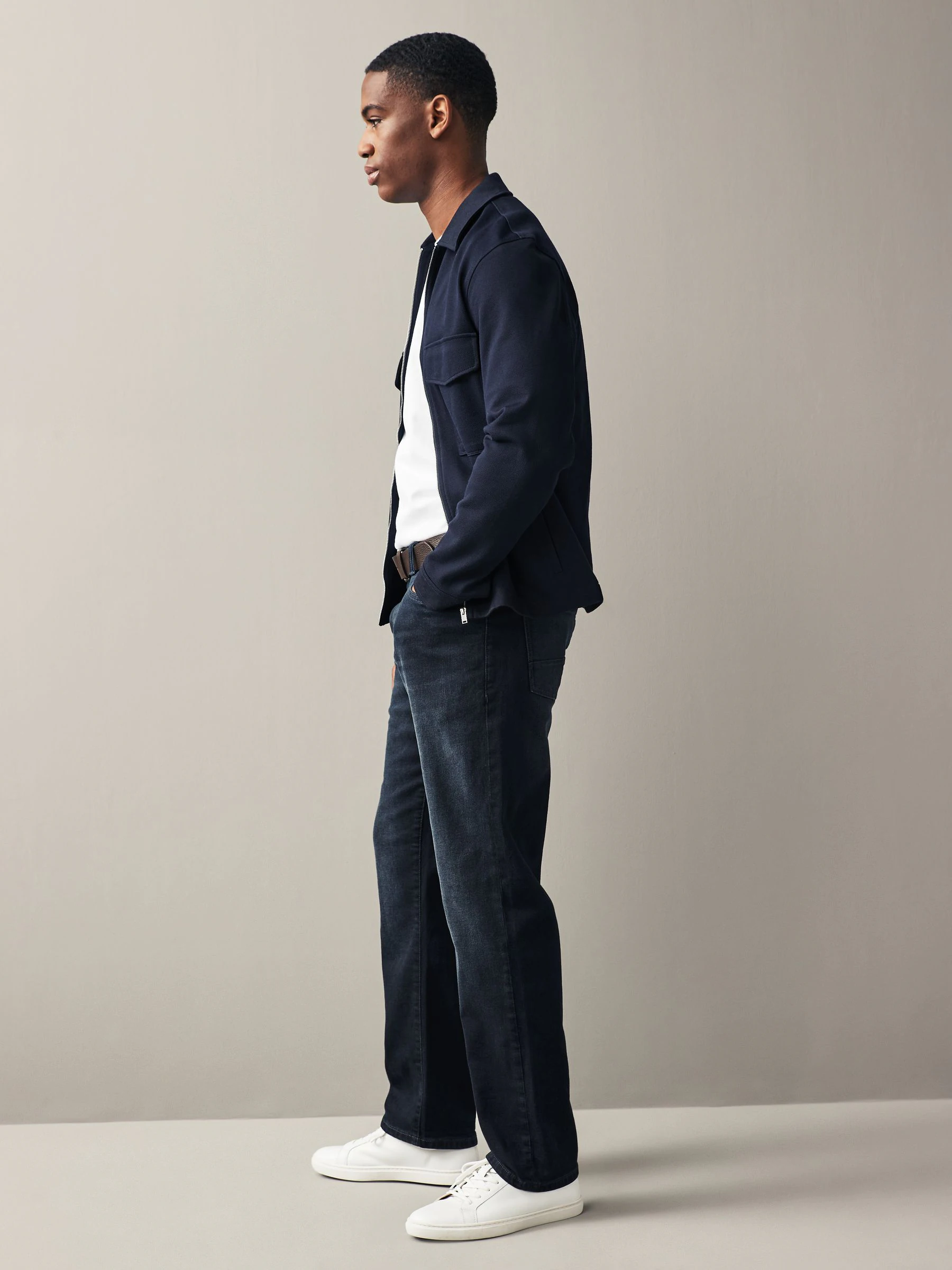 Donkerblauw - Straight fit - Authentic jeans met riem