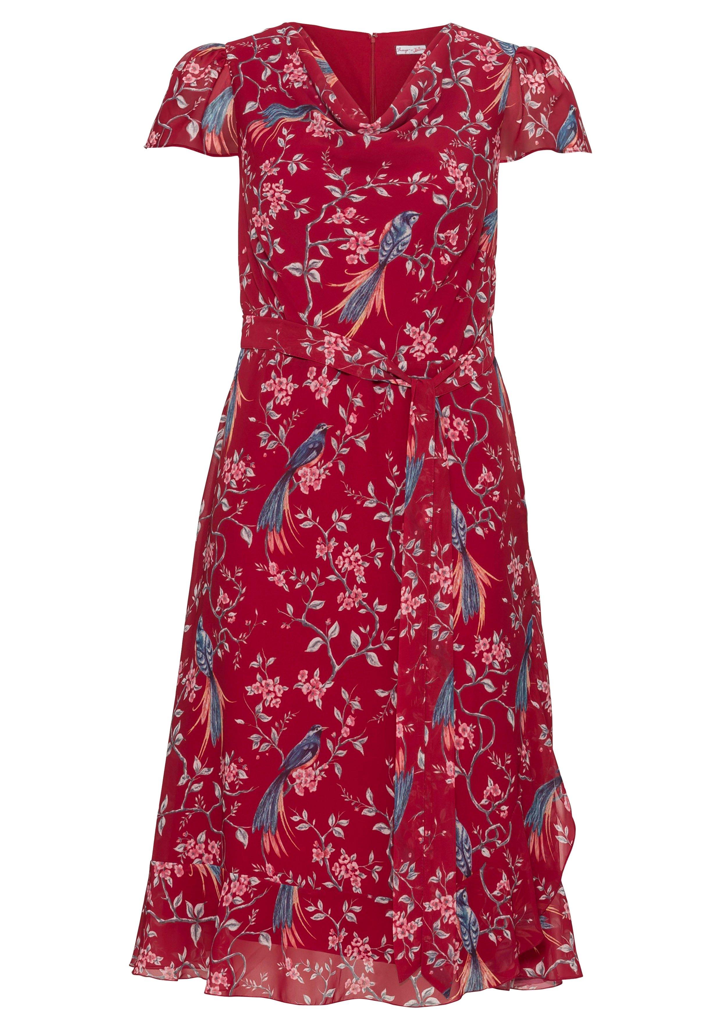 Chiffonkleid mit Blumenprint und Wasserfallkragen