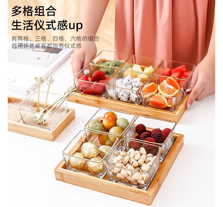 Choyce - Glazen snackschaal / houten schaal / set (verschillende designs)