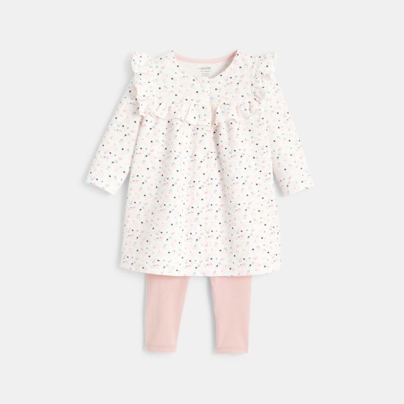 Robe tissu fantaisie bulles et legging rose naissance Rose