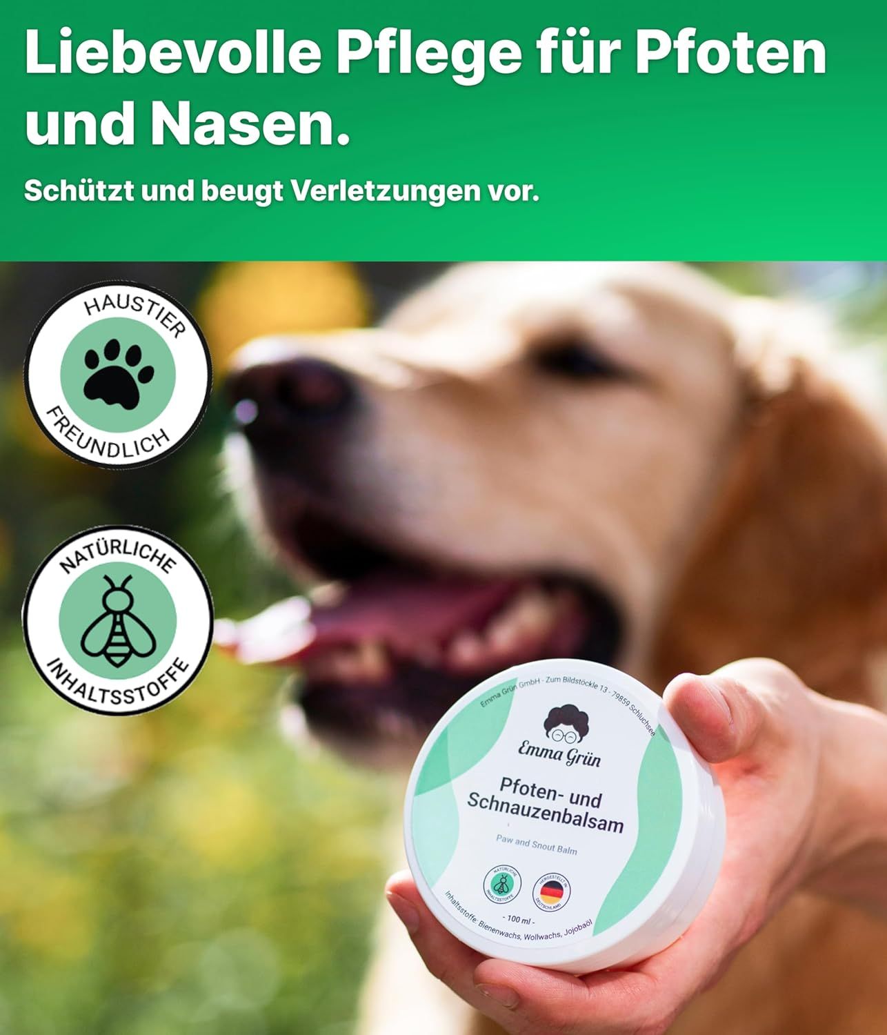 Emma Grün® Pfoten- und Schnauzenbalsam mit Propolis & Bienenwachs