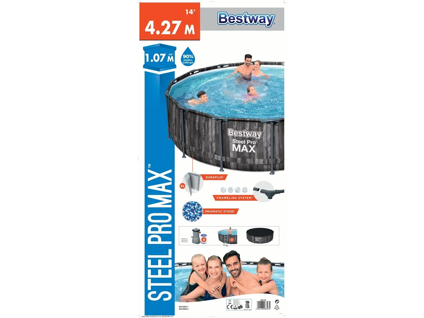 Bestway 5614Z, 13030 L, Indrammet pool, Voksen & barn, Stige, Træ, 47,4 kg