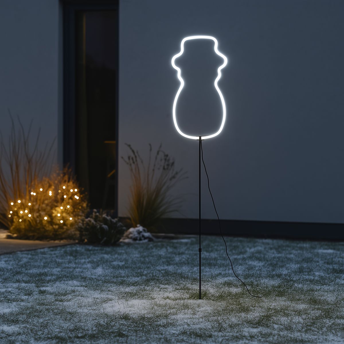 Kerst neon prikspot wit sneeuwpop incl. LED met timer IP44 - Fura