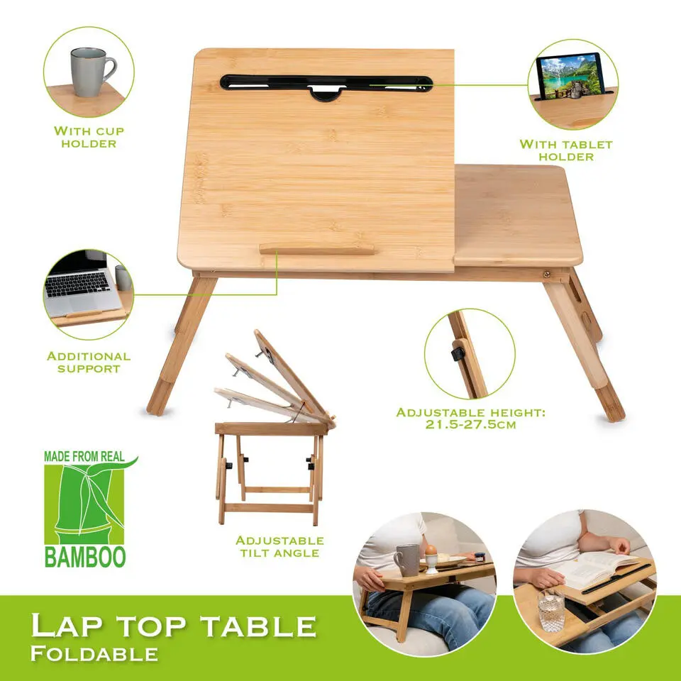 Laptoptafel / bedtafel - hout - 53 x 34 x 27,5 cm