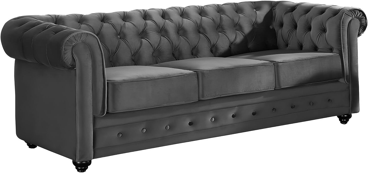 Vente-unique-Sofa 3-Sitzer & 2-Sitzer - Samt - Anthrazit - Chesterfield