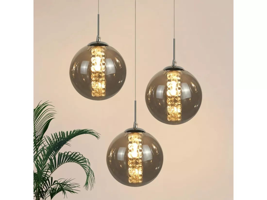 NETTLIFE Suspension en verre ambre Diam.28cm G9 lustre réglable en hauteur 3 lampes en ambre cuisine lampe de salon lampe de chambre lampe