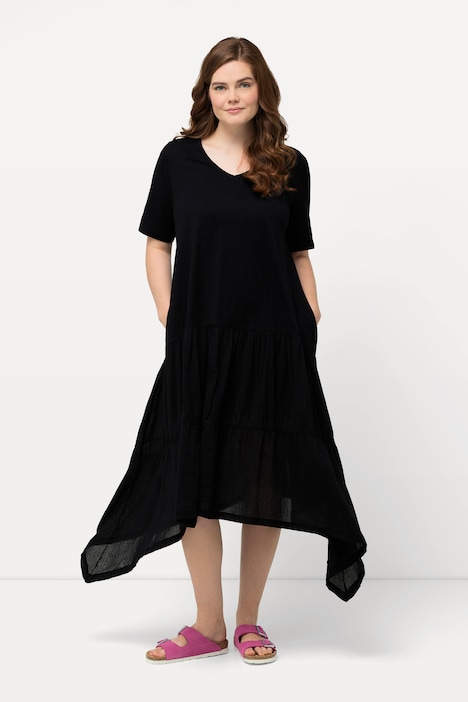Midikleid, Struktur, V-Ausschnitt, Halbarm, Biobaumwolle