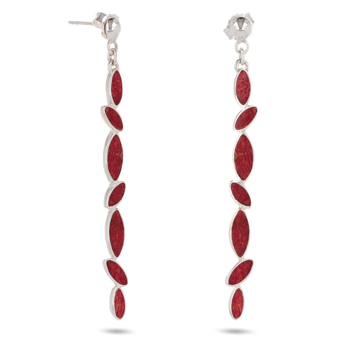 Boucles d'oreille ADEN pendantes en pierre de corail et Argent massif