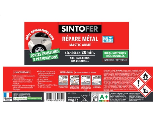 SINTO - Recharge pistolet à colle Mastic et durcisseur fer , 190 g