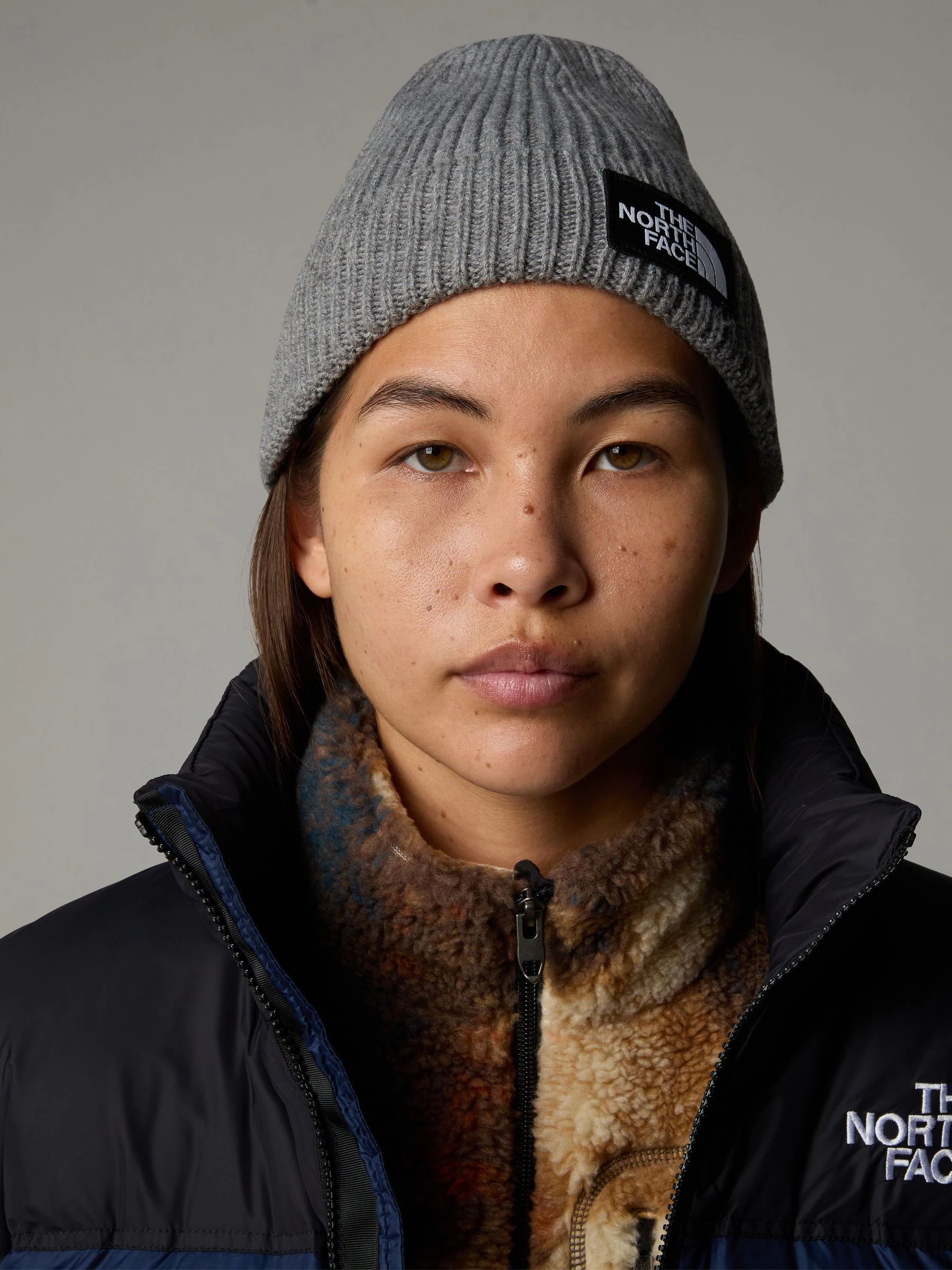 Grijs - The North Face - Beanie-muts met boord en rechthoekig logo